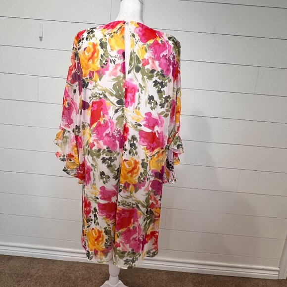 Calvin Klein Sheer Floral Dress w/ Flutter Sleeve Size 14 - Picture 5 of 8